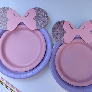 Glitter Minnie Mouse Birthday Plates: Lavender & Pink Party Decor