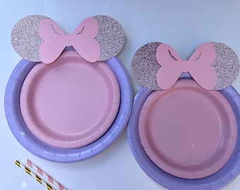Glitter Minnie Mouse Birthday Plates: Lavender & Pink Party Decor