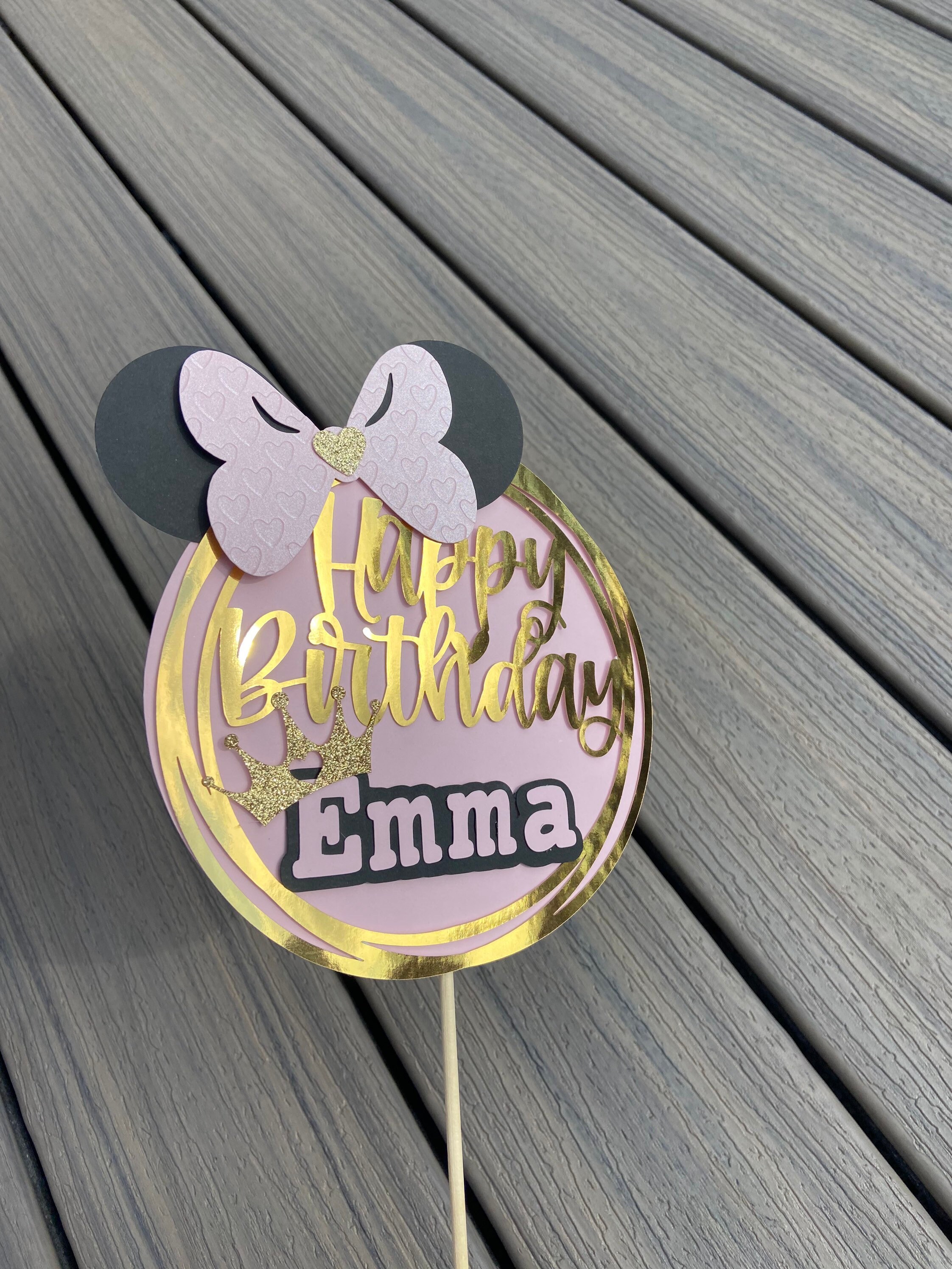 Happy Birthday CAKE TOPPER Personalized Pink Gold Glitter | Etsy