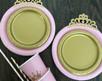 PRINCESS Birthday plates, birthday Table decor, royal decorations, birthday plates for girls, straws cups 3d