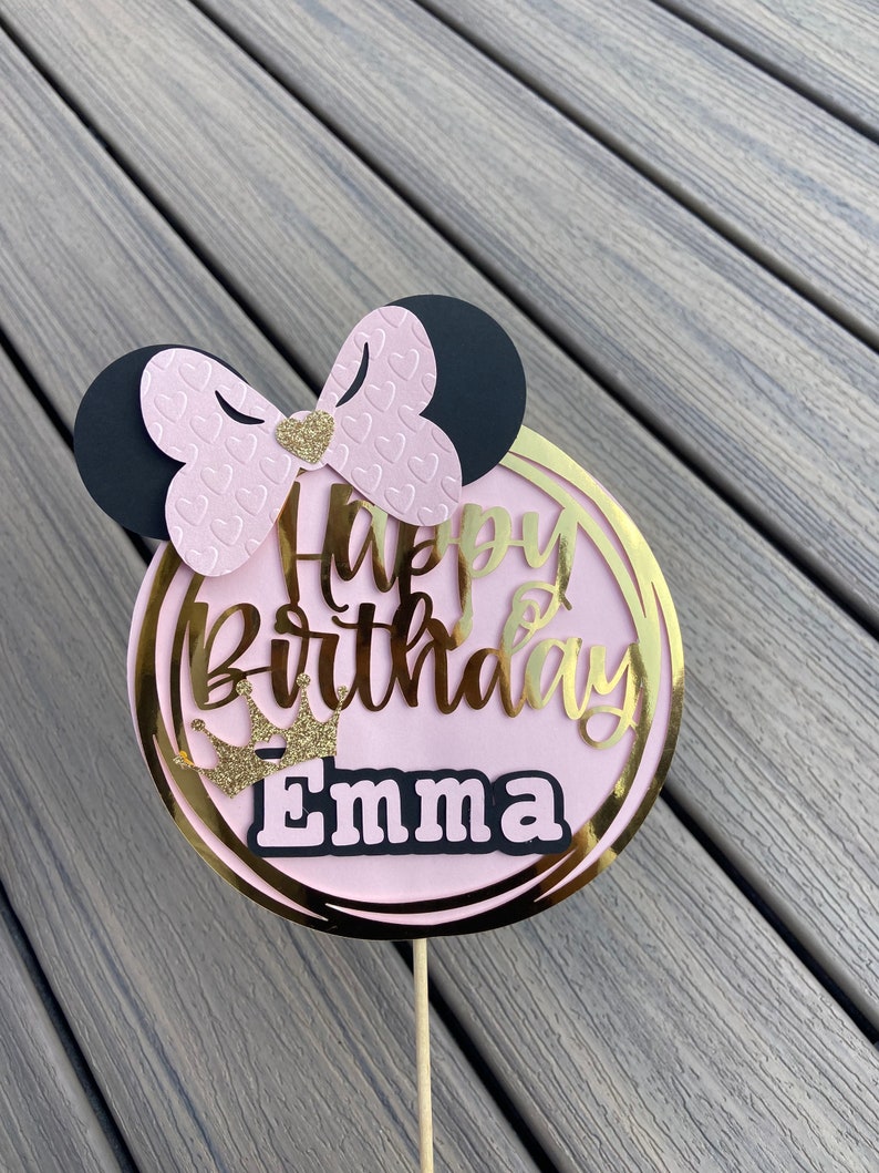 Happy Birthday CAKE TOPPER Personalized Pink Gold Glitter - Etsy