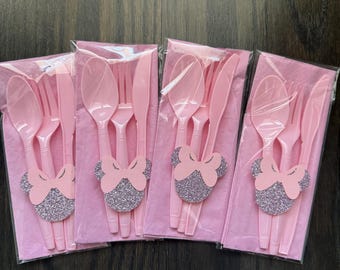 Minnie Mouse Birthday Utensils: Pink Glitter Party table Decor