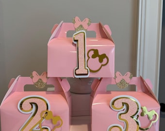 Pink Minnie Mouse Favor Box: Glitter Birthday Goodie Bag personalized age