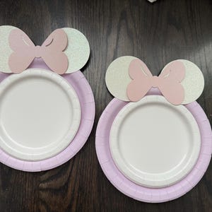 10 White Lavander Minnie Mouse Birthday Table set decor plates straws cups tableware kids party decor