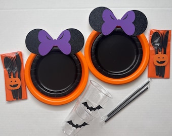Halloween Minnie Mouse Party Set: Plates, Cups, Straws - Spooky Birthday Decor