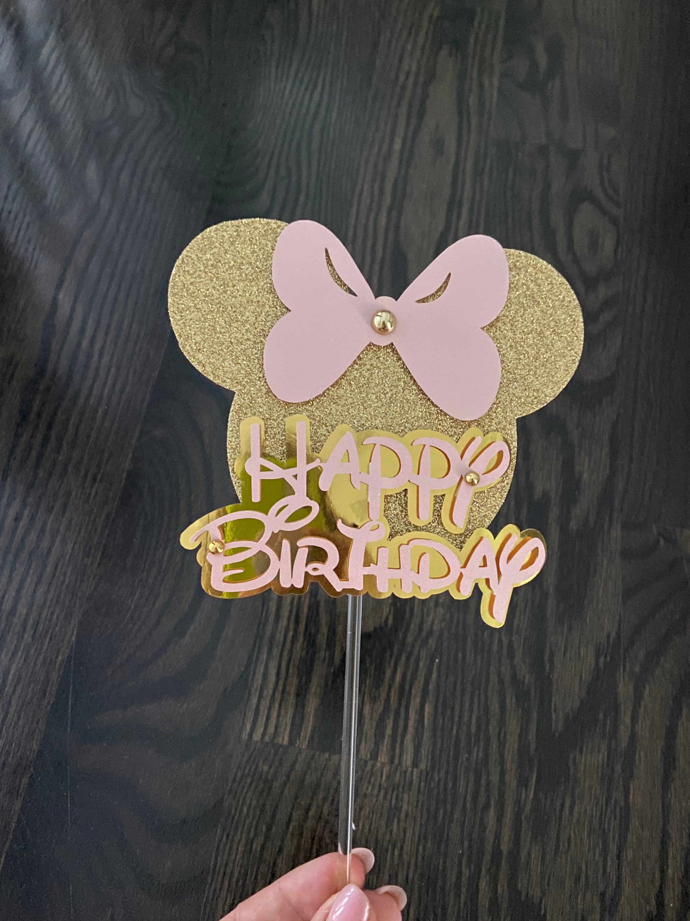 CAKE TOPPER Pink Gold Glitter Minnie Mouse Birthday Sweets Etsy