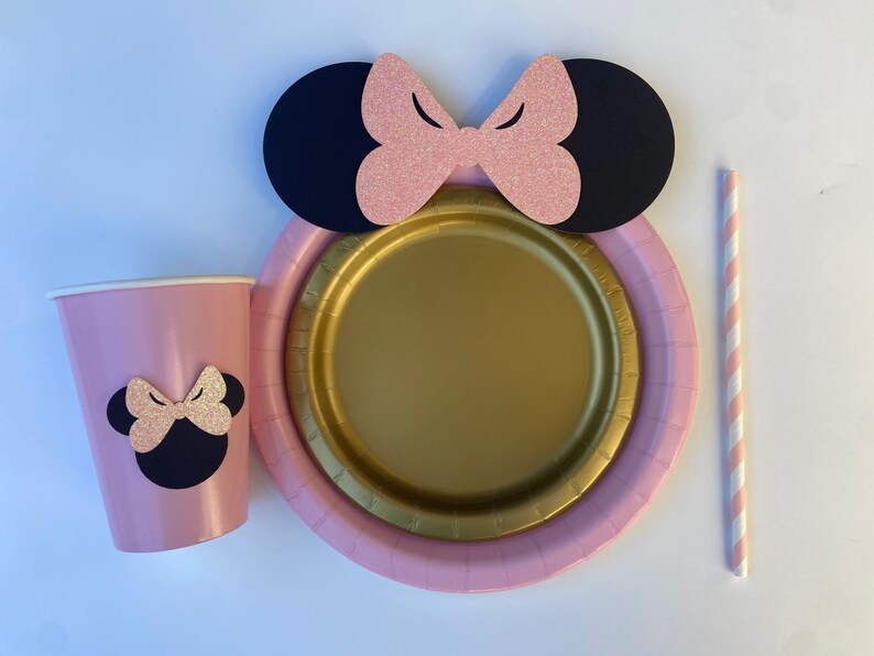 Pink Gold Glitter Minnie Mouse Birthday Decoration Table Etsy