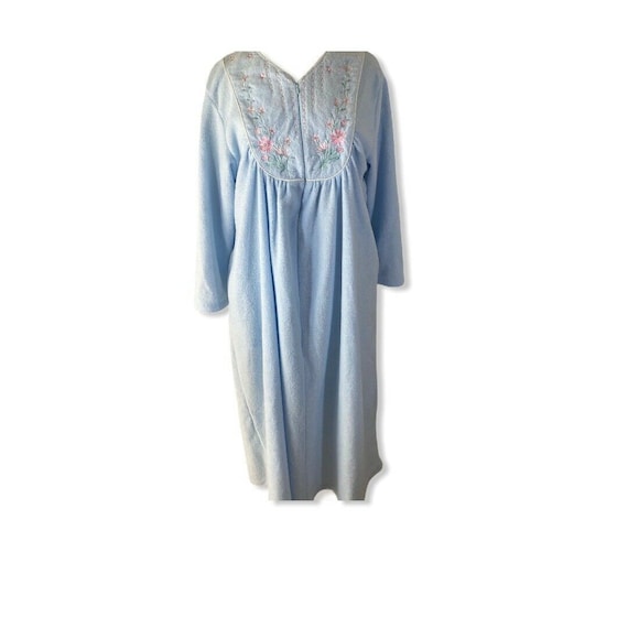 Vintage Robe Housecoat Zip Front Fleece Blue Quilt