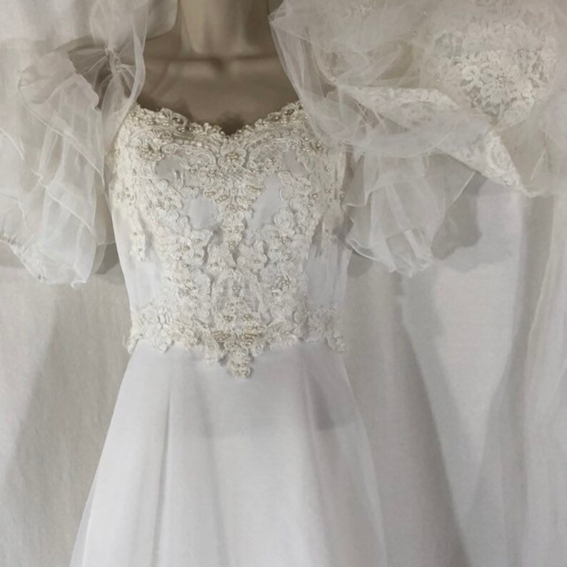 Womens Vintage Wedding Dress 70s 80s Ilgwu Ruffle Sleeves Etsy