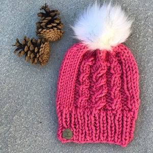 Pink Winter hat, Spindrift Toque, Ladies pink winter hat, pink slouchy beanie, knit pink winter hat