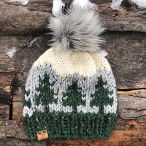 Mountaineer Toque, Ladies Evergreen Beanie, Winter Hat, Pine Tree Hat