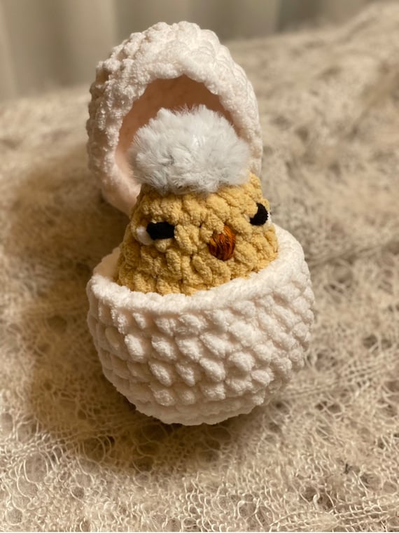 Crochet Hatching Chicken Baby Chicken in Shell Easter Chick in Egg Easter Basket Toy Chicken Plushie Tiered Tray Chick Amigurumi Chick Etsy