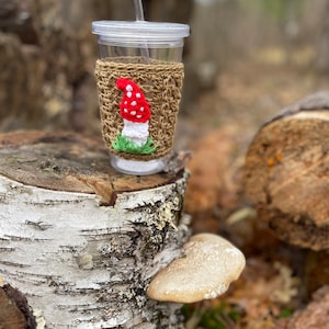 Cosy gehaakte paddenstoelenbeker: 24 oz Iced Coffee Cosy afbeelding 3