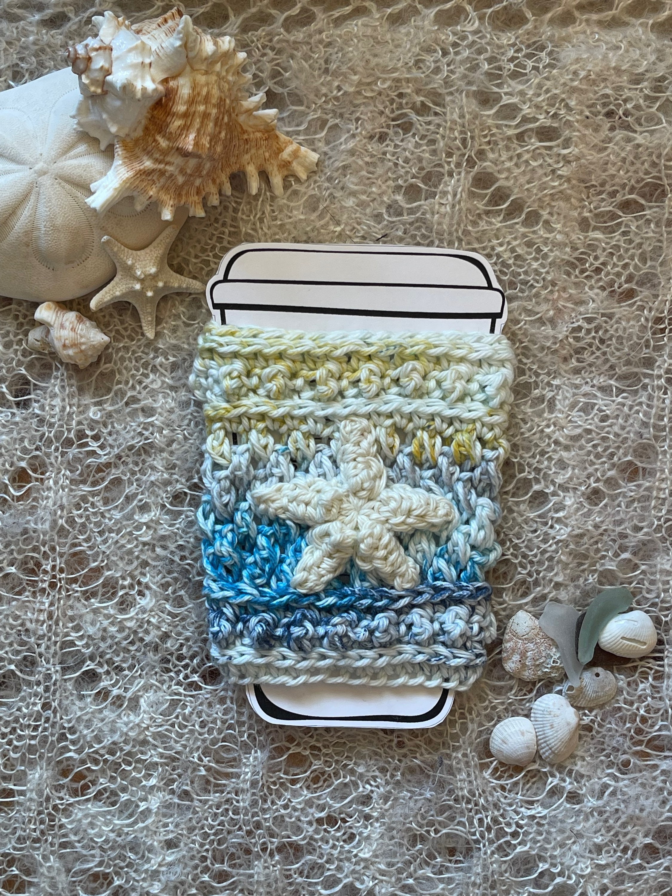 Beach Theme Cup Cozy, Hot Beverage Cup Cozy, Starfish Drink Cozy,…