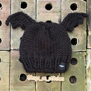 Bat hat, Bat Wing Beanie, Little Batty Beanie, Halloween Gift, Bat Hat costume, Hand Knit Bat Beanie, Gothic Bat Hat