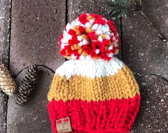 Kansas City Chiefs inspired Hats, Newborn Beanie, Baby Chiefs hat, Ladies Beanie, Kansas City Chiefs inspired Hat, Super Bowl Beanie