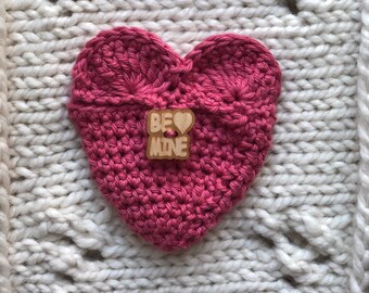 Crochet Heart Pouch, Vintage Heart, Heart Shaped Gift Card Holder , Bridesmaid Gift