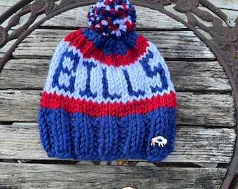 Buffalo Bills Inspired Knit Beanie: Buffalo Fan Hat with Pom