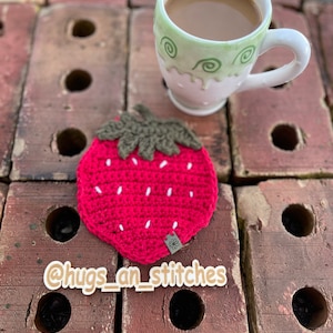 Strawberry Coaster, Crochet Fruit Coaster, Strawberry doily,  Berry Mug Rug, Happy Strawberry Plant Coaster, Mother’s Day Handmade gift