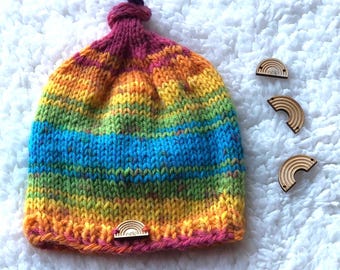 Baby's First-beanie, pasgeboren regenboogbabymuts, uniseks babymutsje, Hello Baby, babymutsje regenboog top, welkomstcadeau baby