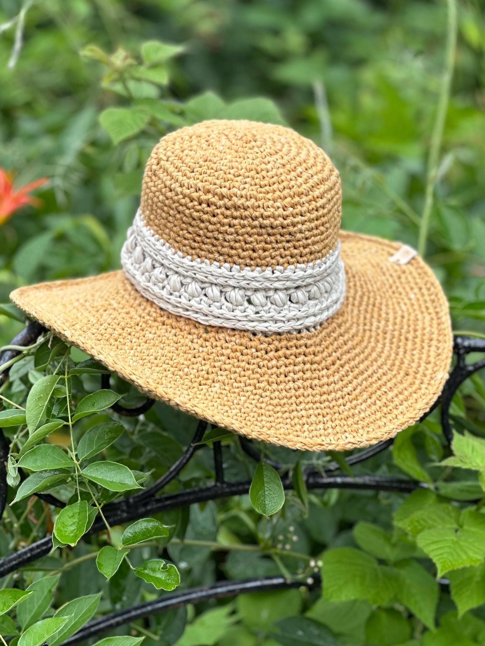 Boho Crochet Sun Hat Wide Brim UPF 50+ for Women Fiesta Island Raffia Crochet Straw Swinger Sun Hat – Village  main image 4