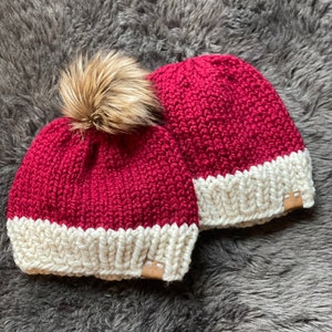 Holiday Hat, Christmas Beanie, Santa Color Winter hats, Warm winter red hat, Family photo shoot hats, Hand Knit holiday hats