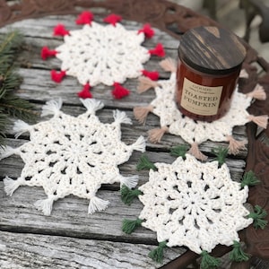 Boho Snowflake Coasters, Christmas coaster, Coffee Coaster, Plant coaster, Candle Coaster, Snowflake trivet