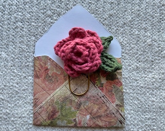 Crochet rose journal clip, Dusty Rose Flower clip, bullet journal clip, junk journal clip, bible clip, Rose book marker