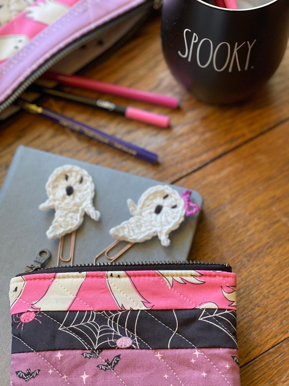 Ghost Journal Clips, Halloween Junk Journaling, ghost book marks, Halloween planner clips, Crochet ghost paperclip, Boy & Girl ghosts