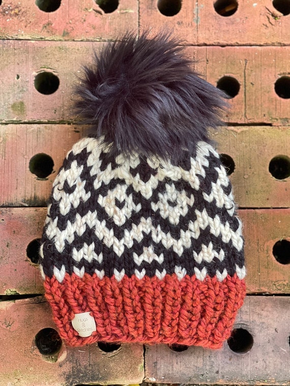 Diamond Peak Hat, Warm Ladies Winter Hat, Fall Color Beanie