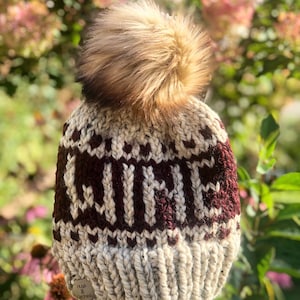 Wine Beanie, knit beanie, gift for her, secret santa gift, handmade winter hat, wine lovers gift, fair isle knit hat