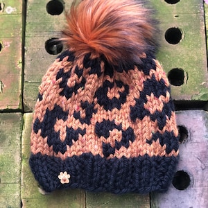 Leopard Beanie, Animal Print Hat, Caramel and black winter hat, Animal Attraction Hat, Unisex beanie