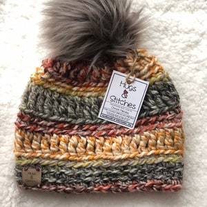 Fall Into Autumn Beanie, Winter Ladies Hat, Colorful Crocheted Hat, Hand knit beanie, Warm tone wool blend beanie, Winter Toque