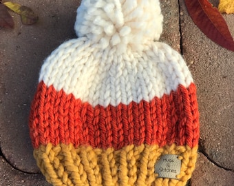 Candy corn baby beanie, Newborn baby hat, Baby’s first Halloween, winter baby beanie