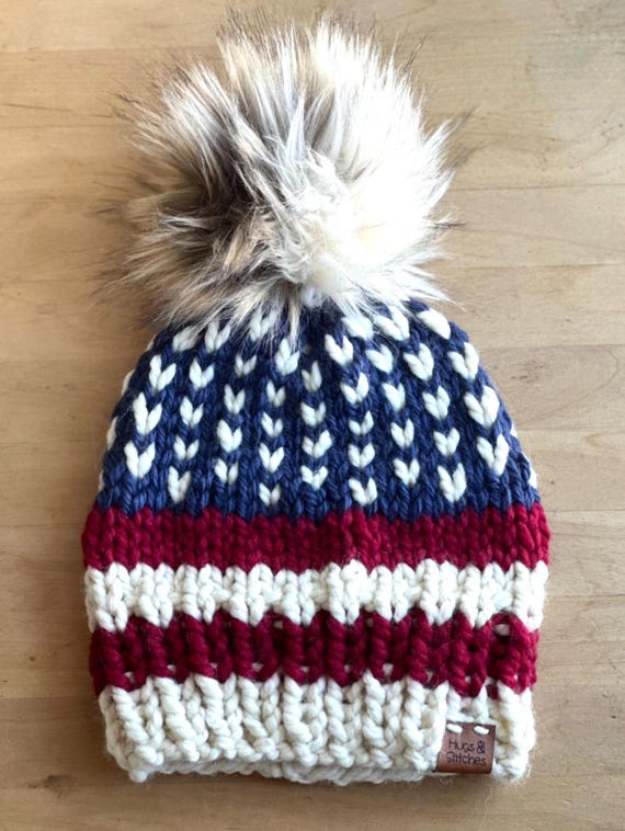 USA beanie winter stocking cap hat one size red white and blue Americana Beanie, USA Hat, Red White and Blue Hat  main image 3