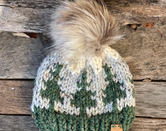 Mountaineer Toque for Child, Toddler Pine Tree Hat, Nature Hat for Child, Hand Knit Childrens Beanie