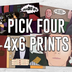 Wählen Sie vier 4x6 Drucke im Shop - Handgezeichnete illustrierte Pop-Prints - TV-Shows / Filme / Musik / Twin Peaks
