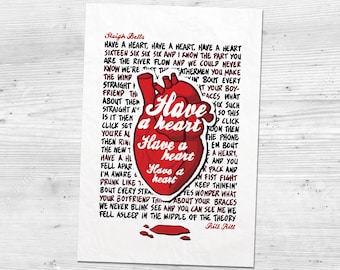 Sleigh Bells - Rill Rill - Hand-Illustrated Song Lyrics - "Have A Heart" | Poster Wall Art Print (13x19)