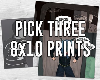 Pick Any Three 8x10 Prints In The Store - Hand-Drawn Illustrated Pop Prints - TV Shows / Movies / Music / Twin Peaks