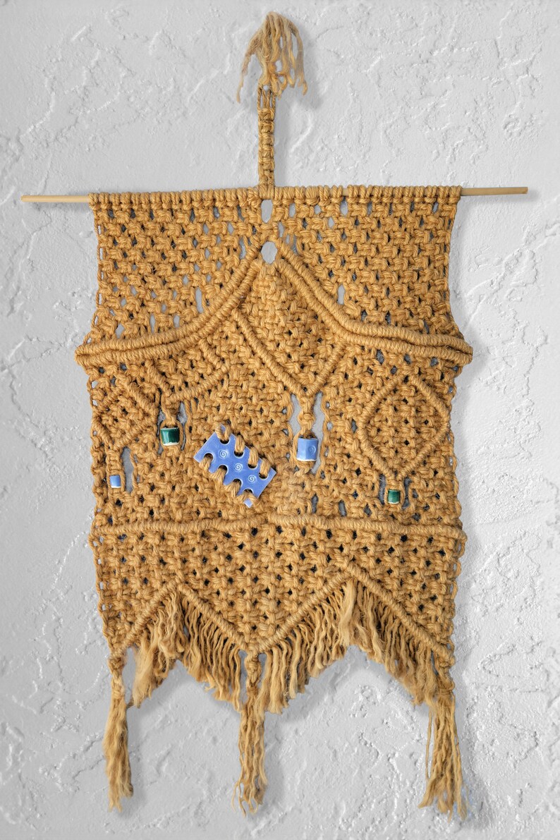 Macramé, craft, wall hanging, jute, bamboo, 48 inches by 31 inches hand tied, hand woven, DIAMONDS image 1