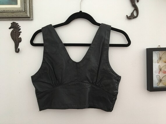 vintage 1970s leather crop tank top
