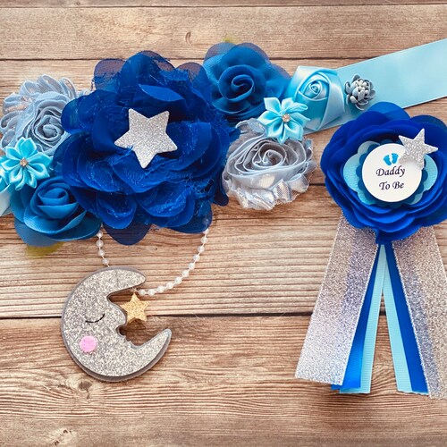 Blue Maternity Sash Boy Baby Shower Sash Blue Pregnancy Sash Etsy