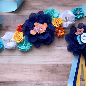 Finding Nemo Blue Maternity Sash Boy It’s a boy Flower sash Belly Sash Gender Reveal Party Baby Shower Gift Keepsake