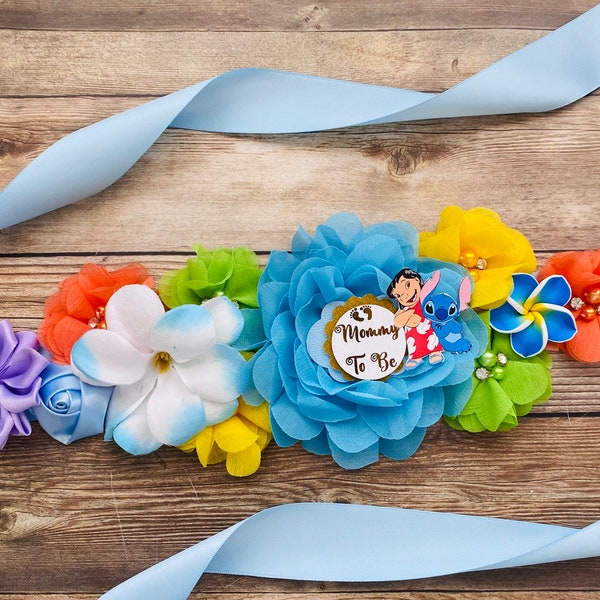 Lilo and Stitch Maternity Sash, Tropical Colorful Sash, Rainbow Belly Sash Photo Prop, Maternity Photography, Keepsake, Belly Sash Yellow