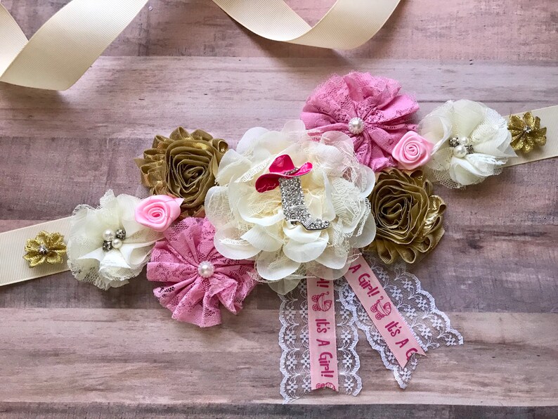 Pink And Gold Maternity Sash Cowgirl Baby Shower Pink Cowboy Etsy Pink And Gold Maternity Sash Cowgirl Baby Shower Pink Cowboy Etsy