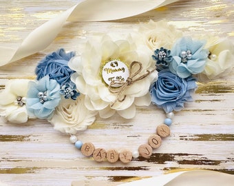 Dusty Blue Floral Schwangerschaft Schärpe: Baby Shower Photo Prop
