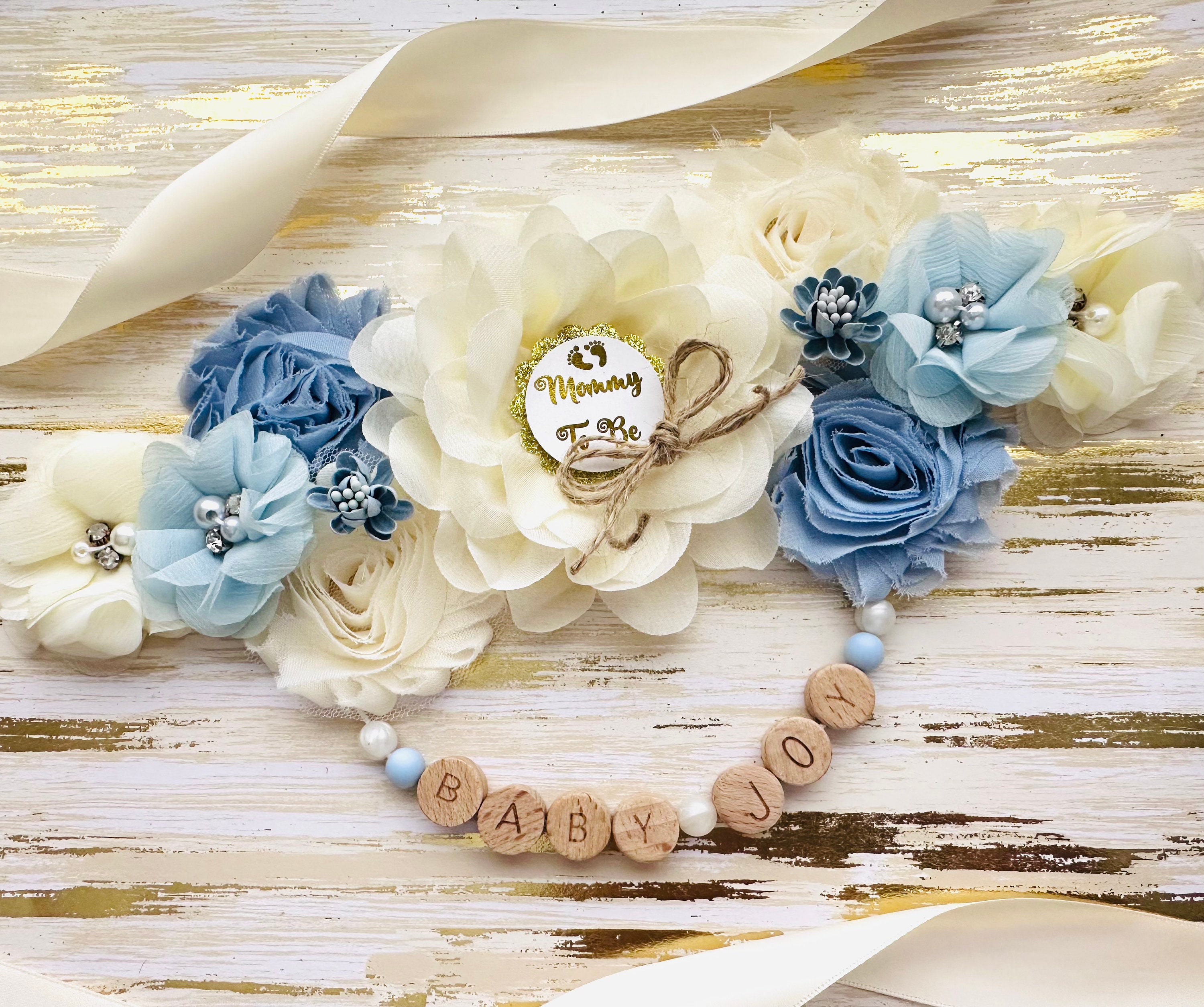 6918 Handmade Flower Sash Belt For Maternity Pregnancy Baby Shower Baby in Bloom Mommy to Be Pregnant Belly Bump Sash, Baby  main image 3