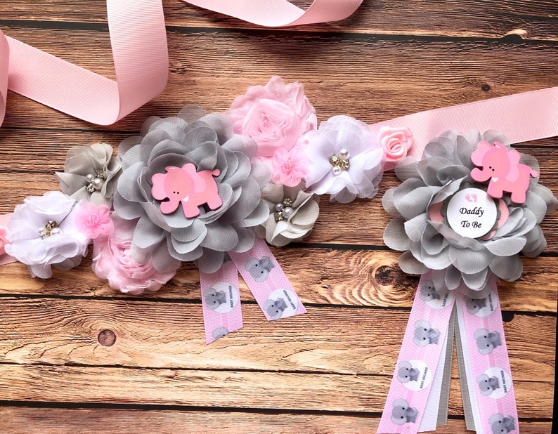 Elephant Baby Shower Pink and Gray Sash Pink and Gray Etsy