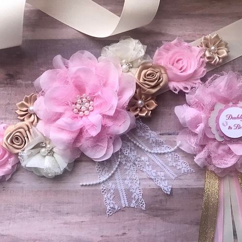 Baby Pink and Gold Light Pink Peonies Inspired Maternity Sash - Etsy