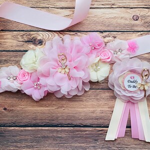 Pink Maternity Sash/Ballerina Baby Shower/Ballerina Flower Sash/Baby pink Girl Maternity Sash/Pink Belly Sash/Girl Maternity Sash
